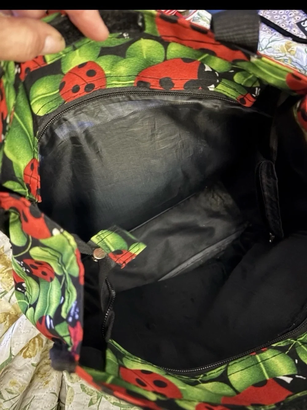 Ladybug Print Cosmetic Tote Bag in Red and Green